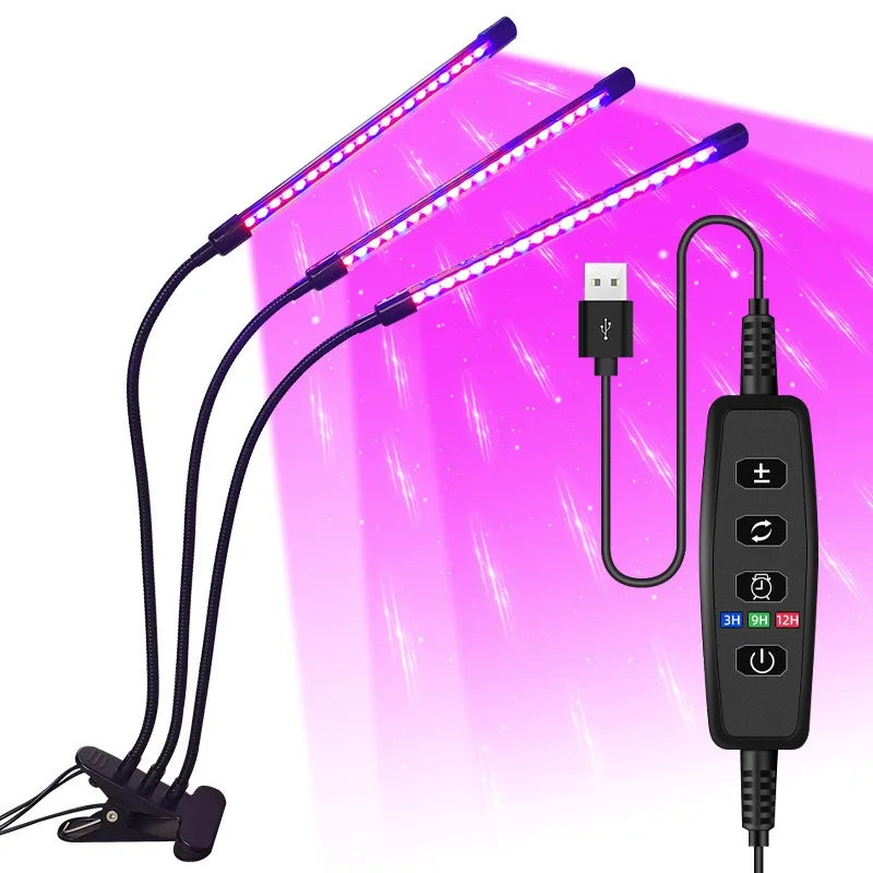 USB LED Grow Light for Indoor Plants – Full Spectrum with 10 Dimmable Levels & Timer (3H/9H/12H) | Hydroponic Greenhouse Grow Lamp