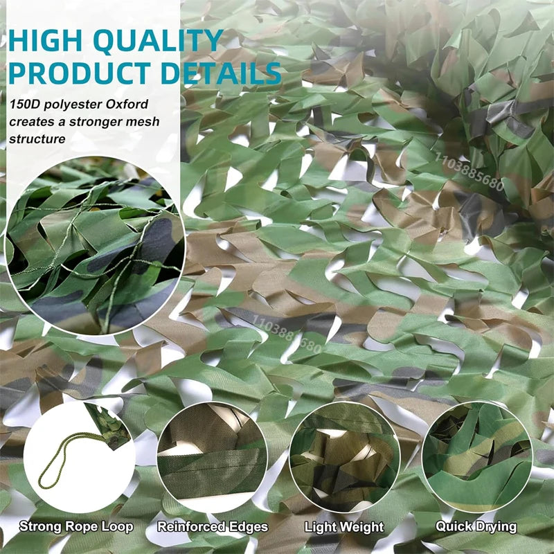 Military Camouflage Net – Hunting, Tactical, Garden, Gazebo, Car Awning | Available in White, Green, Black, Jungle, and Desert Colors