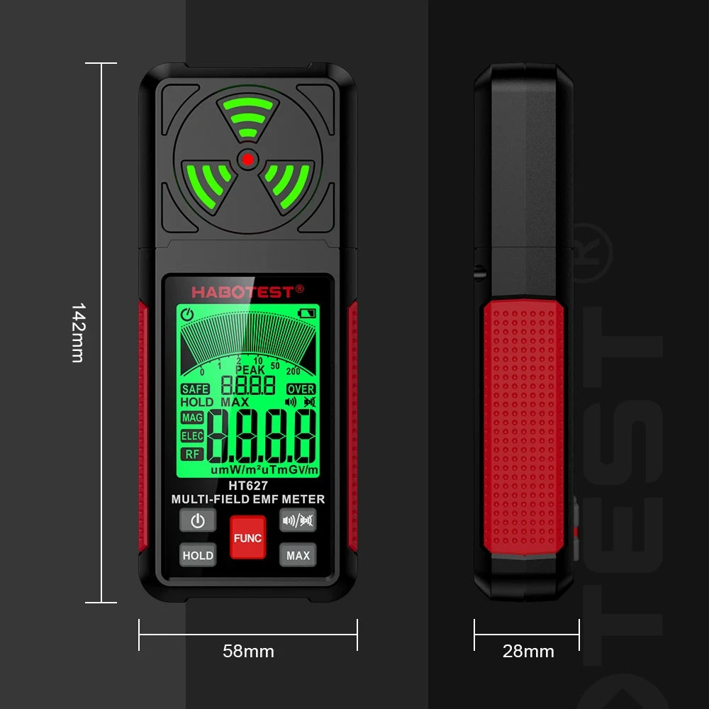 3-in-1 Portable Electromagnetic Radiation Tester – Handheld Digital EMF Meter HT627 for Radio Frequency, Electric, and Magnetic Fields