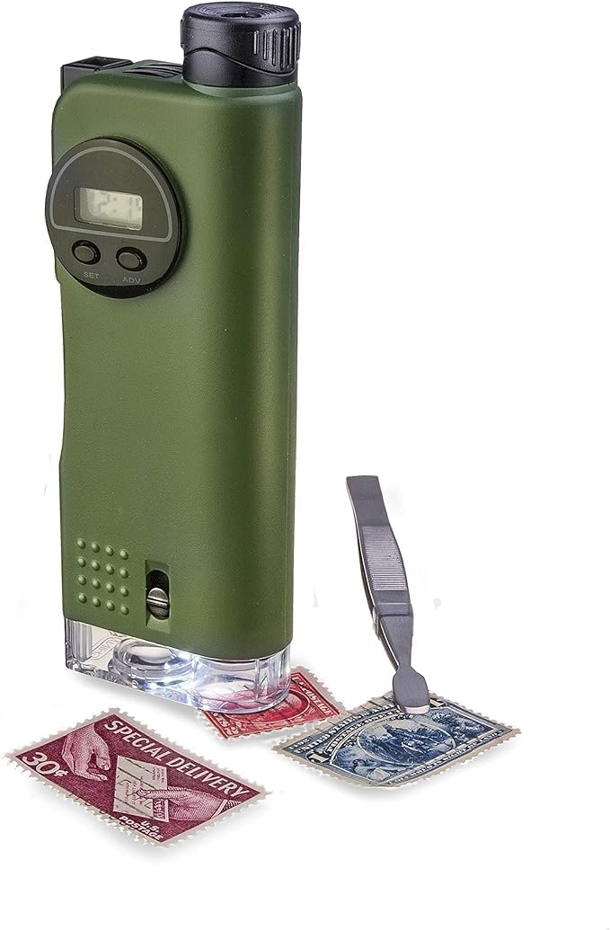 Kids 7-in-1 Multi-Purpose Optical Pocket Tool – 30x Microscope, 8x Telescope, 9x Magnifier, Flashlight, Signal Whistle, Compass & Digital Clock
