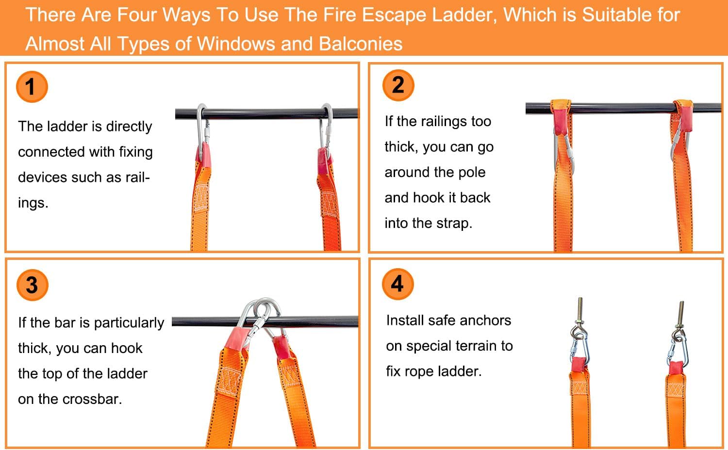 32.8-Foot Emergency Fire Escape Ladder – Reusable Safety Rope Ladder for 3-5 Story Homes, Balcony, and Window Use