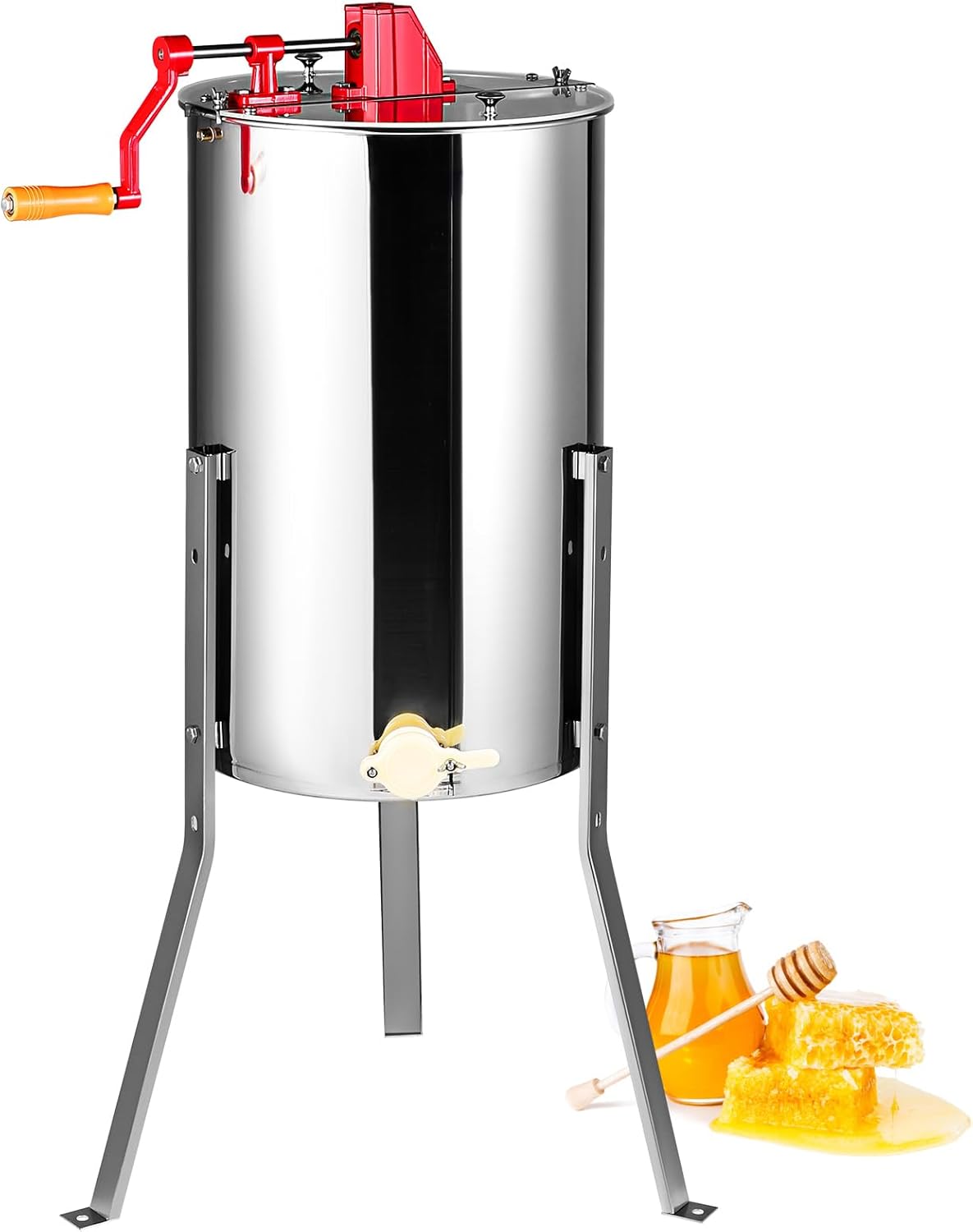 2/4 Frame Stainless Steel Honey Extractor – Manual Beekeeping Spinner with Transparent Lid & Adjustable Height Stand, Durable Honeycomb Drum for Apiary Use (Silver)