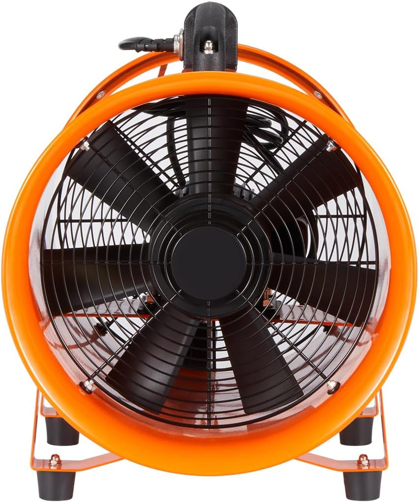 12-Inch Air Mover Blower Fan – 3198 CFM Industrial Portable Ventilation Exhaust Fan with 16.4 ft Flexible Duct | 585W High-Power Utility Ventilator