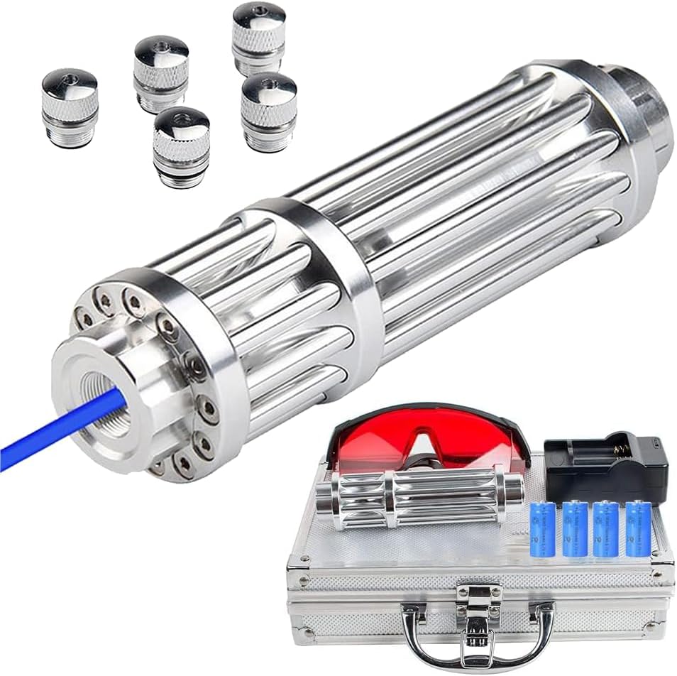 Rechargeable Long-Range Blue LED Flashlight Tool – Zoomable, Multifunctional, Portable Indicator Light for Emergency & Outdoor Use (Silver)