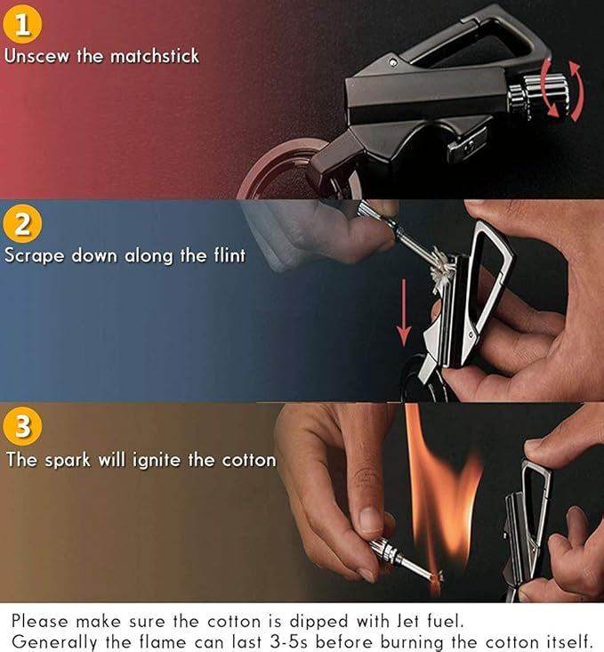 Reusable Waterproof Permanent Matchstick Fire Starter with Bottle Opener – Metal Keychain Lighter for Camping, Hiking, Survival, and Hunting