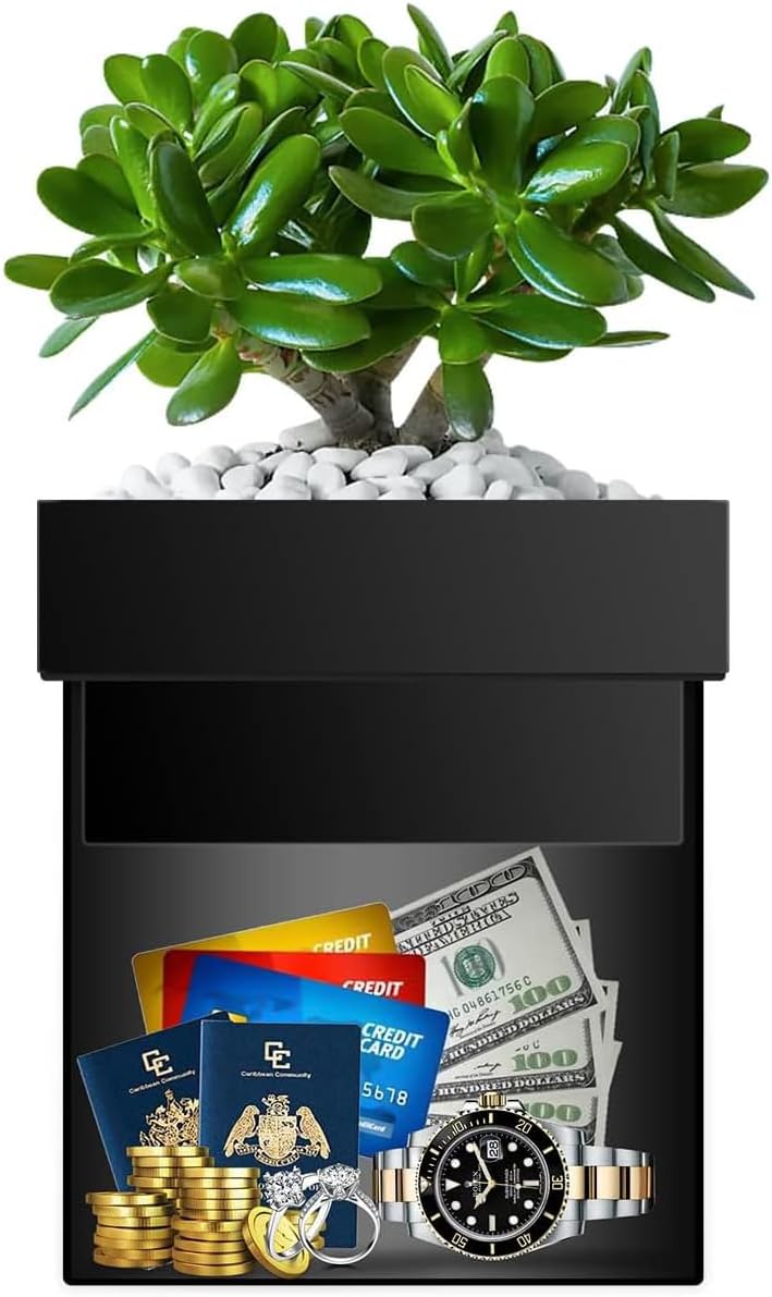 Steel Diversion Flower Pot Safe – Hidden Waterproof Lock Box for Outdoor & Indoor Use – Secret Stash Container for Cash, Keys, Jewelry, Valuables, and More