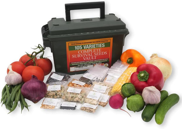 105 Variety Survival Garden Heirloom Seed Vault – Non-GMO, Non-Hybrid, Open-Pollinated Herb, Fruit & Vegetable Seeds for Home Gardening – Includes Seed Storage Organizer for Long-Term Preservation