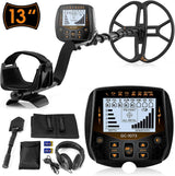 Metal detector for adults with 13-inch waterproof DD coil and LCD display, full unit view