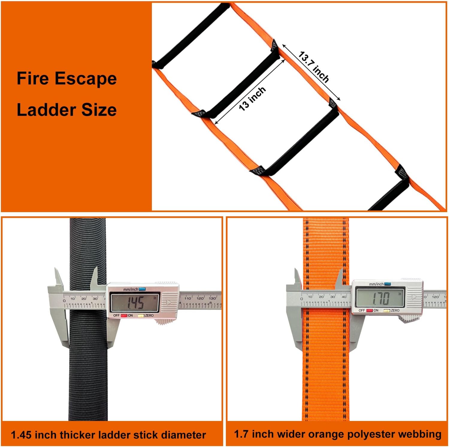 32.8-Foot Emergency Fire Escape Ladder – Reusable Safety Rope Ladder for 3-5 Story Homes, Balcony, and Window Use