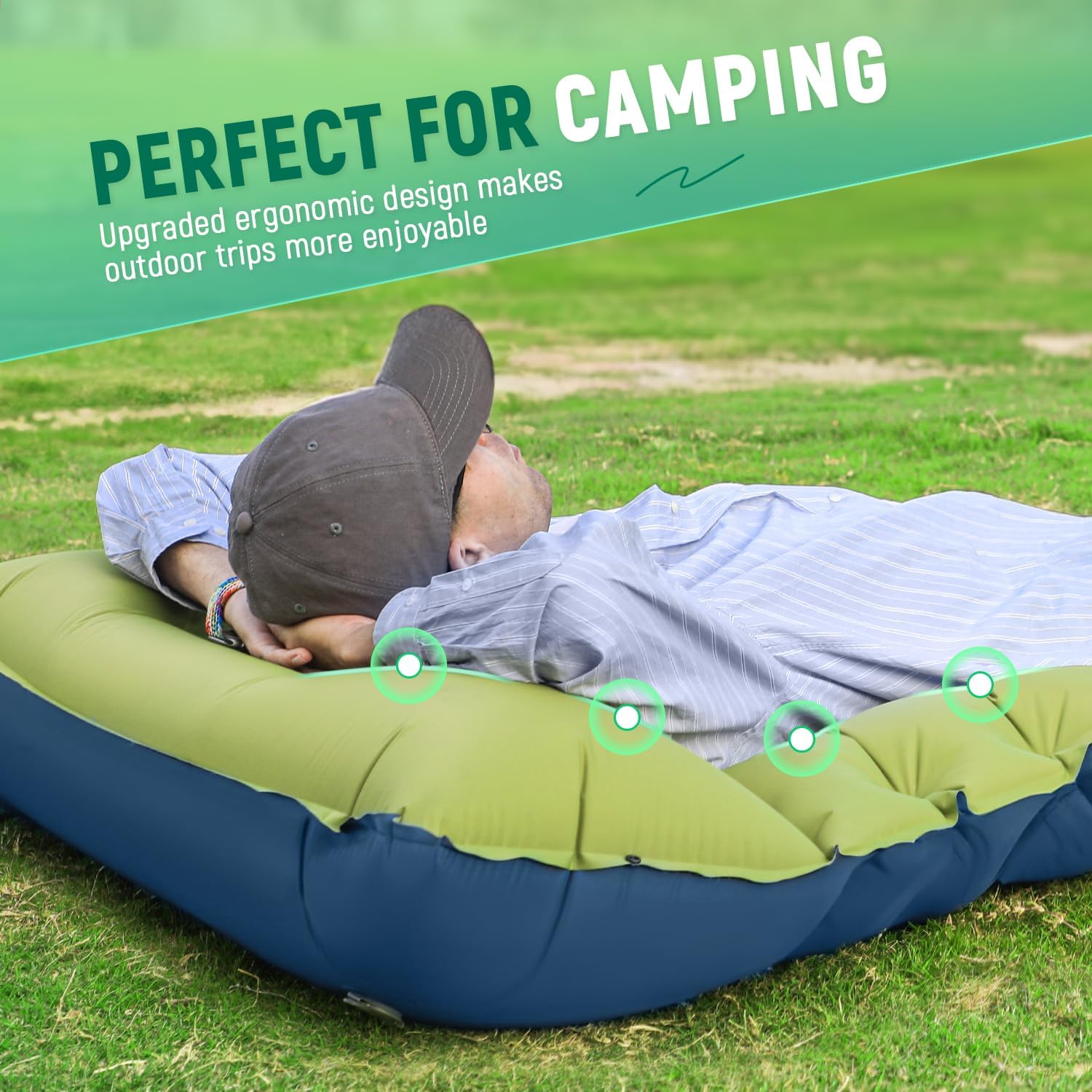Ultralight Camping Sleeping Pad with Built-in Foot Pump – Compact Inflatable Sleeping Mat for Backpacking, Tent Camping, Hiking & Car Travel