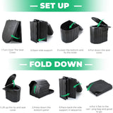 Portable camping toilet with detachable accessory tray attached to the frame