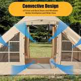 Inflatable camping tent interior with two large doors open for cross ventilation