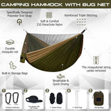 Camping hammock packed into its 9.4 x 5.5 x 4.7 inch carry bag