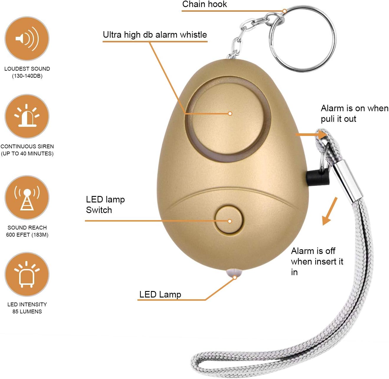140dB Personal Safety Alarm Keychain with LED Light – 6 Pack Emergency Self-Defense Security Alarm for Women, Men, Kids, Elderly, and Outdoor Use