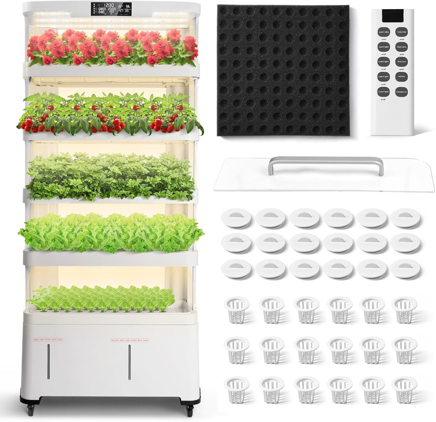 5-Tier Indoor Hydroponic Growing System Kit – Automatic Water Circulation & Full-Spectrum LED Grow Lights | 76 Plant Sites & 72 Seedling Pods for Home Herbs & Vegetables
