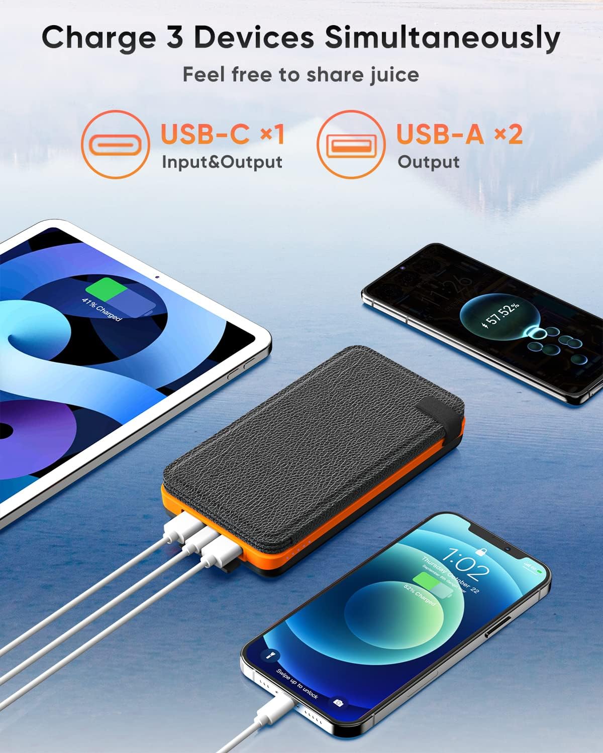 25000mAh Solar Charger – Outdoor USB-C Power Bank with 4 Solar Panels, 3A Fast Charging, and 3 USB Outputs for Smartphones, Tablets & More