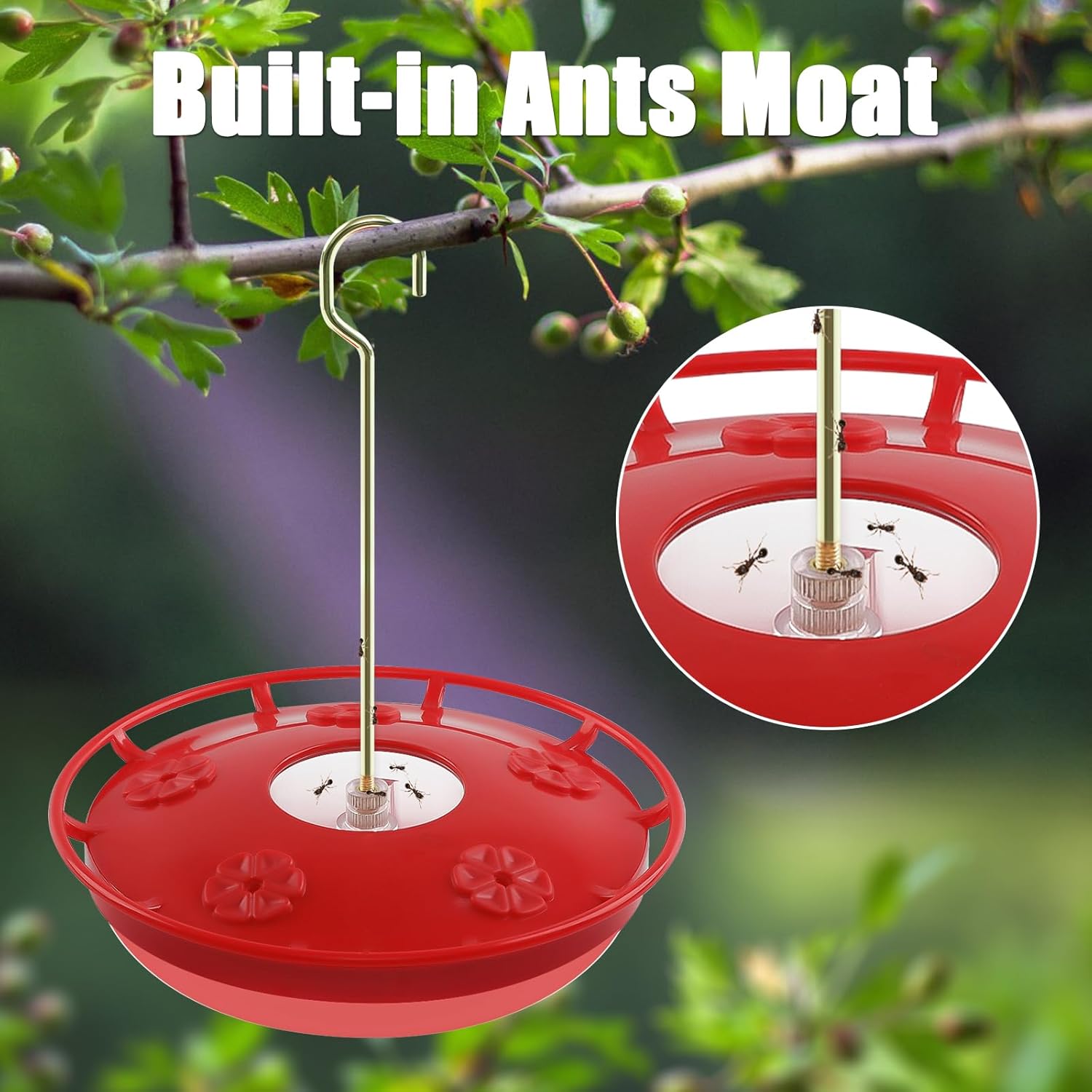 2-Pack 16oz Hummingbird Feeders for Outdoors – 5 Feeding Ports, Ant & Bee Proof, Leak-Proof Design, Easy to Fill & Clean with Brushes – Red Hanging Bird Feeder Set for Garden & Backyard