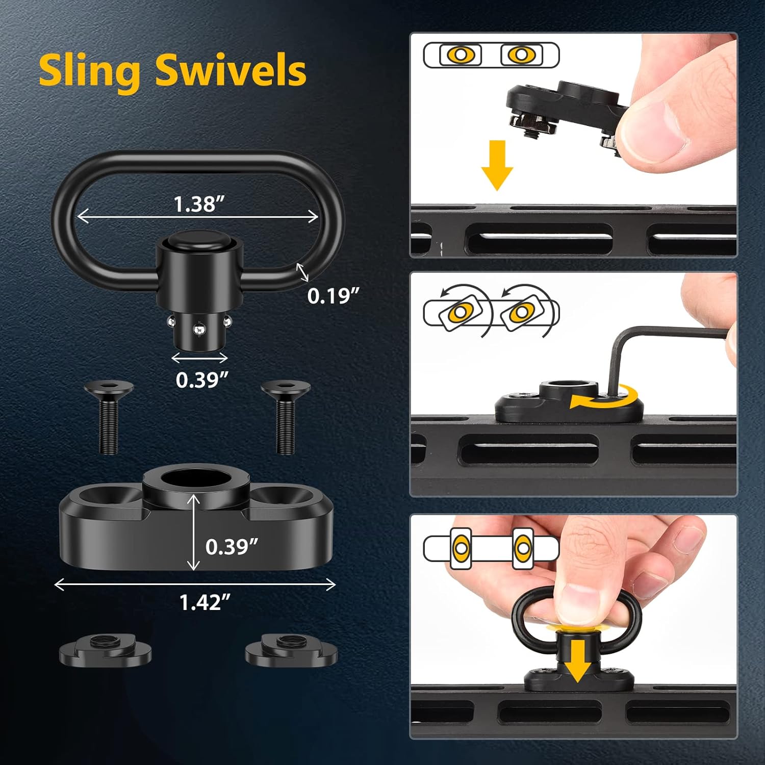 Adjustable Two-Point Rifle Sling with Swivels – Tactical Gun Sling with 2 Sling Swivels for M-LOK / M-Rail | Durable Shooting & Hunting Sling