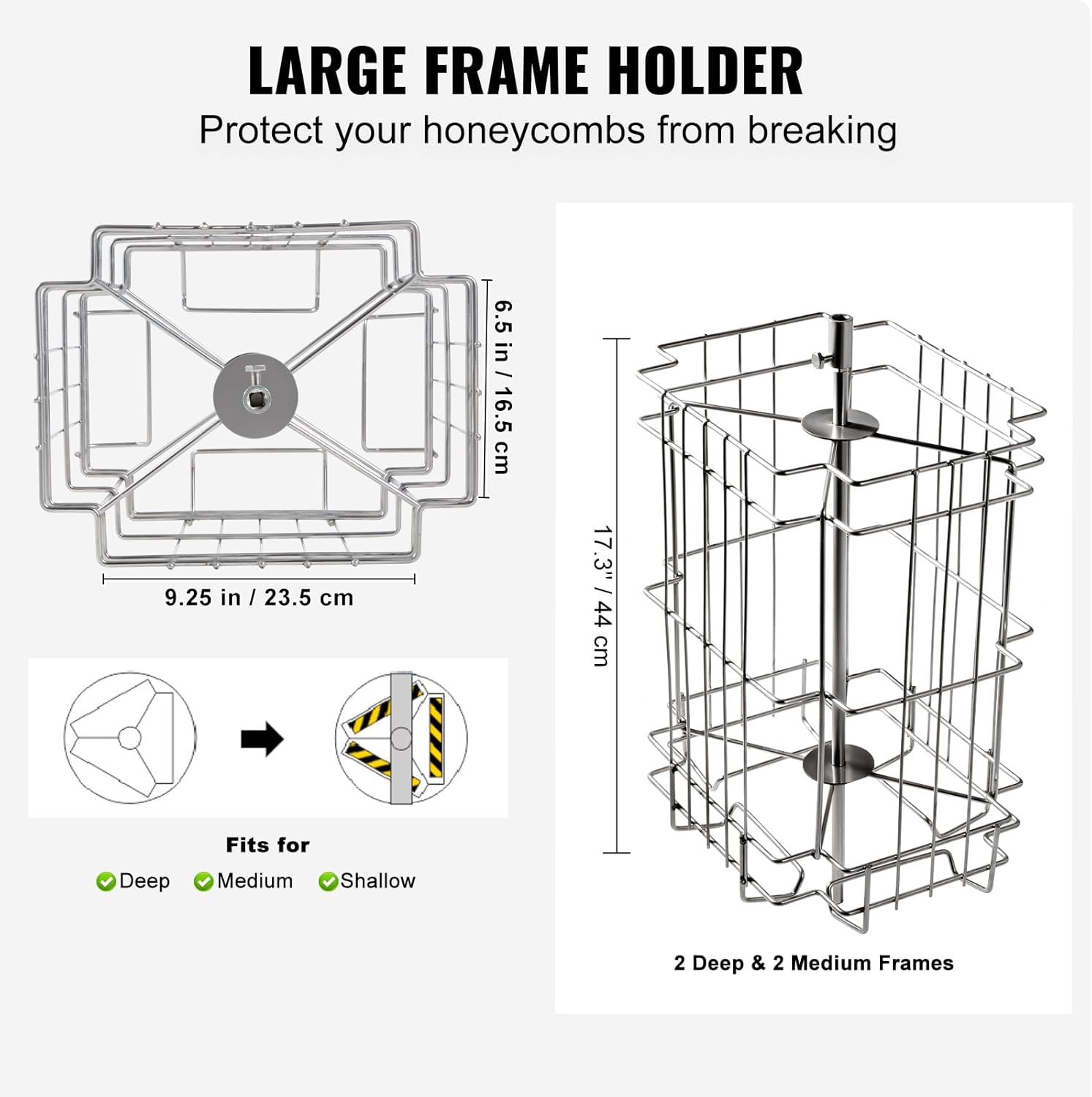 2/4 Frame Stainless Steel Honey Extractor – Manual Beekeeping Spinner with Transparent Lid & Adjustable Height Stand, Durable Honeycomb Drum for Apiary Use (Silver)