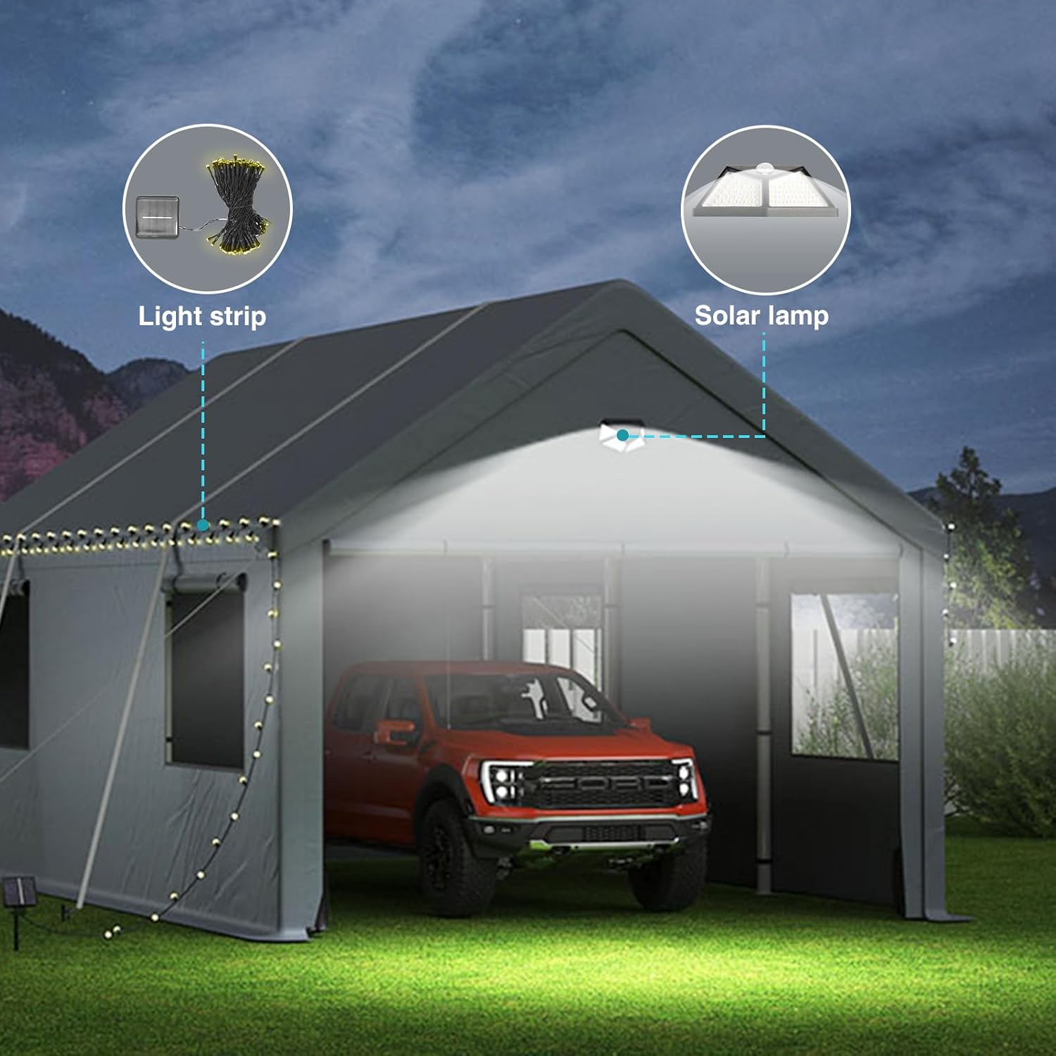 20x20 Heavy Duty Carport with Removable Sidewalls – All-Weather Portable Garage Shelter, Outdoor Car Canopy Tent, UV & Water-Resistant, Gray
