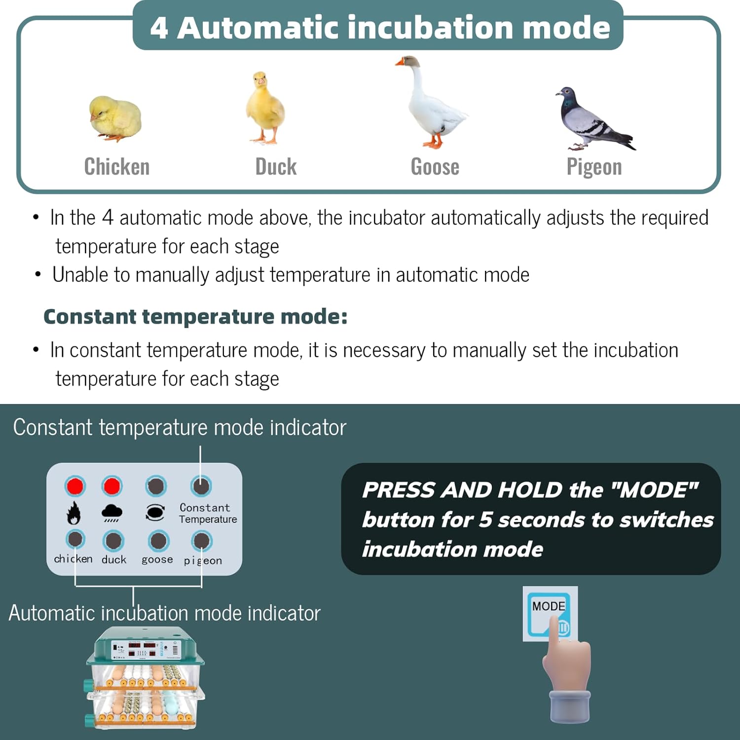 120-Egg Automatic Incubator with Digital Temperature & Humidity Control – Auto Egg Turning, Built-in Egg Candler, and Incubation Day Tracker for Chicken, Duck, and Quail Eggs