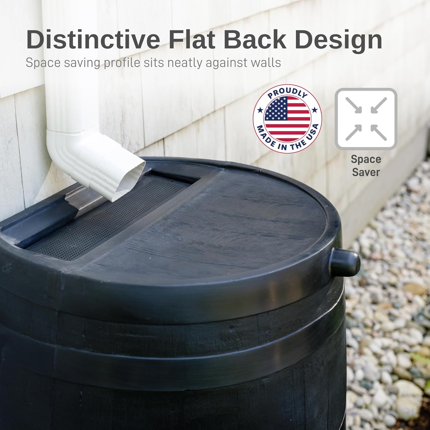 50-Gallon Flat Back Rain Barrel – Made from 100% Recycled Plastic | Eco-Friendly Rainwater Collection System for Gardens & Lawns
