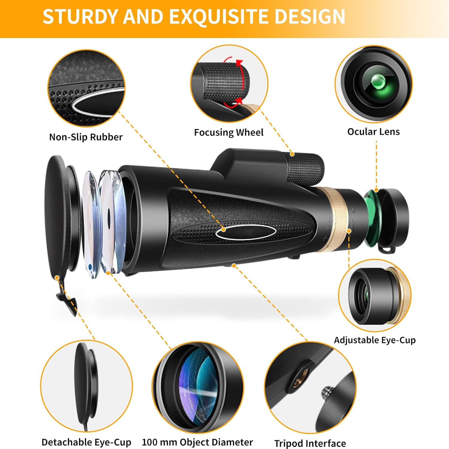 80x100 HD Monocular Telescope with Tripod & Phone Adapter – High Power Monoculars for Adults, Bird Watching, Stargazing, Hunting, Hiking, Camping, Wildlife, and Travel