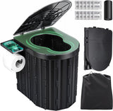 Portable camping toilet for adults with lid closed, folded compact for storage