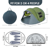 Diagram of tent and carry bag dimensions, showing the 9.2 x 6.6 ft floor fitting up to 4 sleeping bags