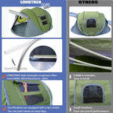 Close-up of the tent's frame rod and a mesh window with pull-down rain flap
