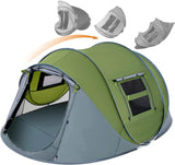 4 person pop up tent shown fully assembled with front door open, illustrating the automatic pop-up design