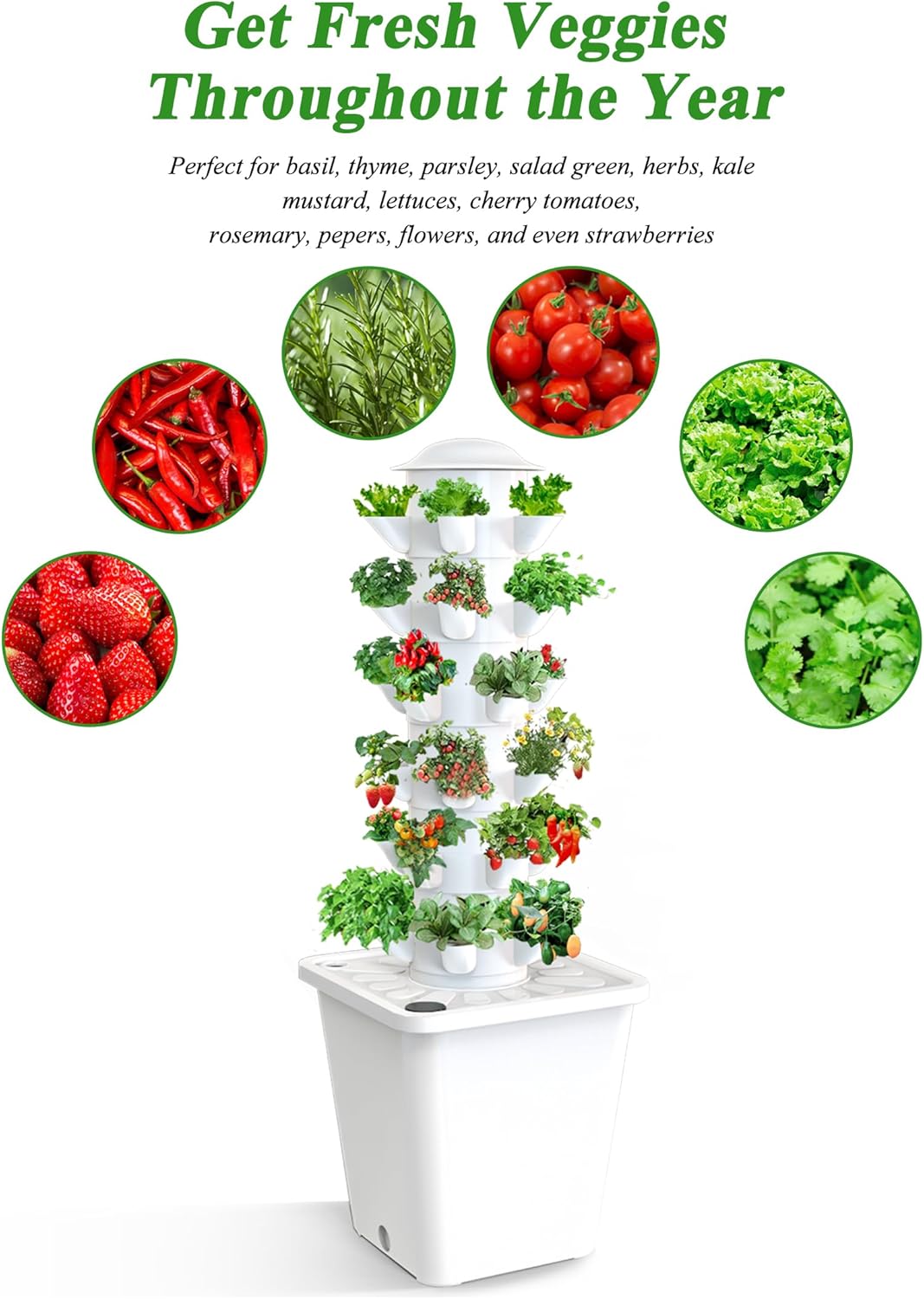 30-Plant Indoor Hydroponic Growing System – Vertical Tower Garden Kit for Home Gardening, Smart Hydroponic Planter for Herbs, Vegetables & Fruits