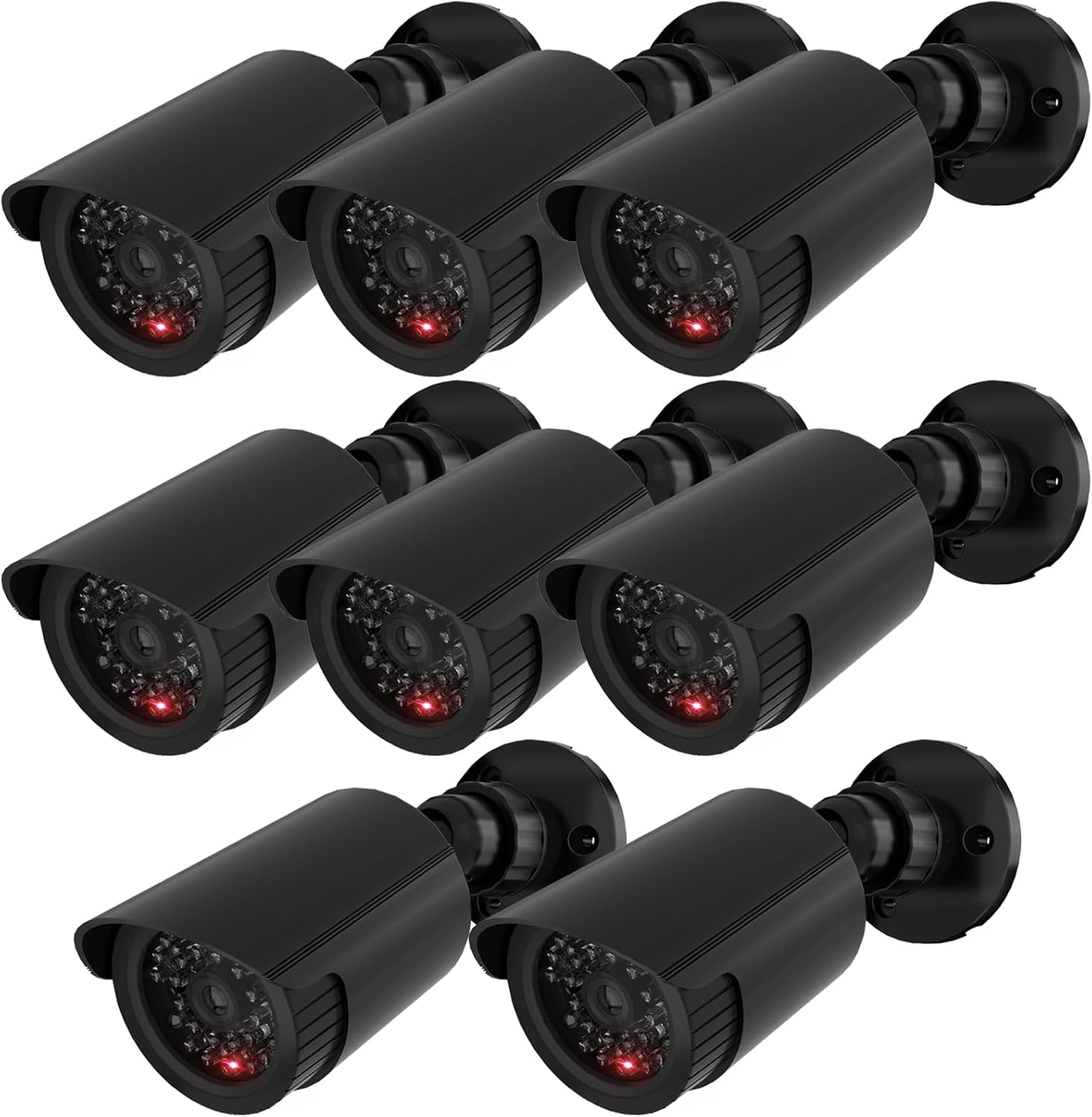 8-Pack Dummy Dome Surveillance Cameras with Flashing LED and Warning Sticker – Indoor/Outdoor Fake Security CCTV for Home or Business (TC-B8)
