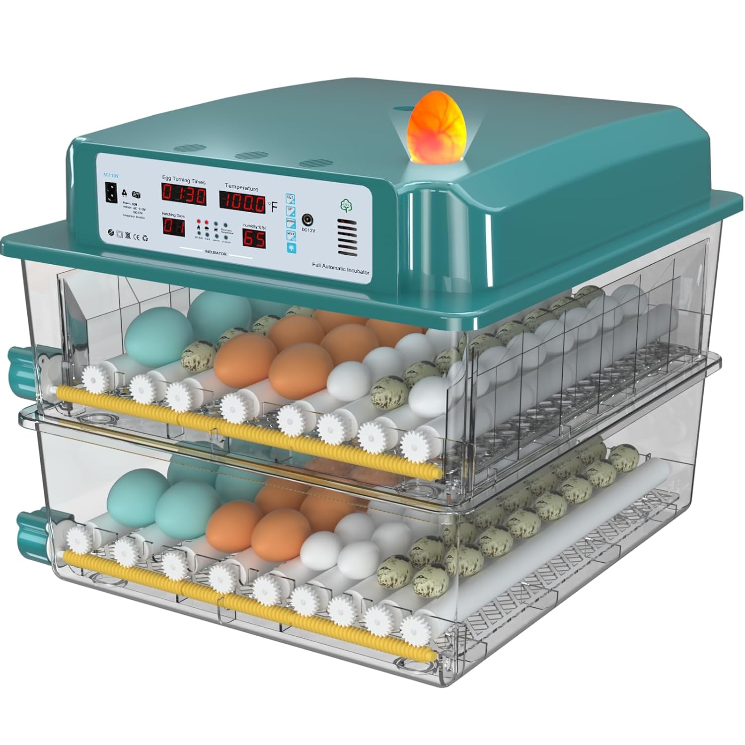 120-Egg Automatic Incubator with Digital Temperature & Humidity Control – Auto Egg Turning, Built-in Egg Candler, and Incubation Day Tracker for Chicken, Duck, and Quail Eggs