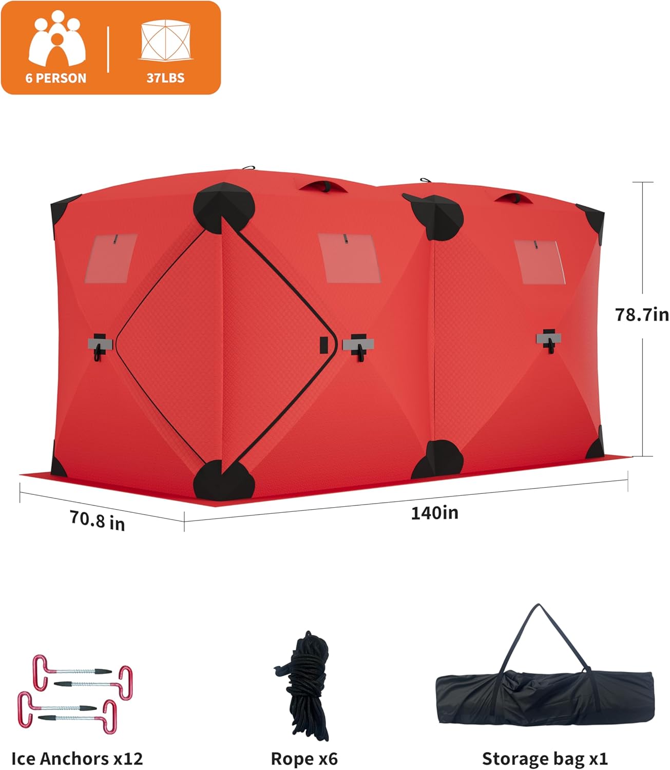 Insulated Pop-Up Ice Fishing Tent Shelter – Portable Hub-Style Ice Shanty, Windproof & Thermal Warm Design | Multi-Size Ice Shelter for 1–8 Person Ice Fishing