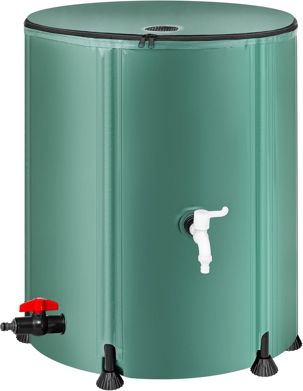 Collapsible Rain Barrel – 53 Gallon, 3-Ply PVC, Mesh Filter, High-Flow & Downspout Spigots, Overflow Valve
