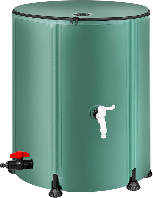 Collapsible Rain Barrel – 53 Gallon, 3-Ply PVC, Mesh Filter, High-Flow & Downspout Spigots, Overflow Valve