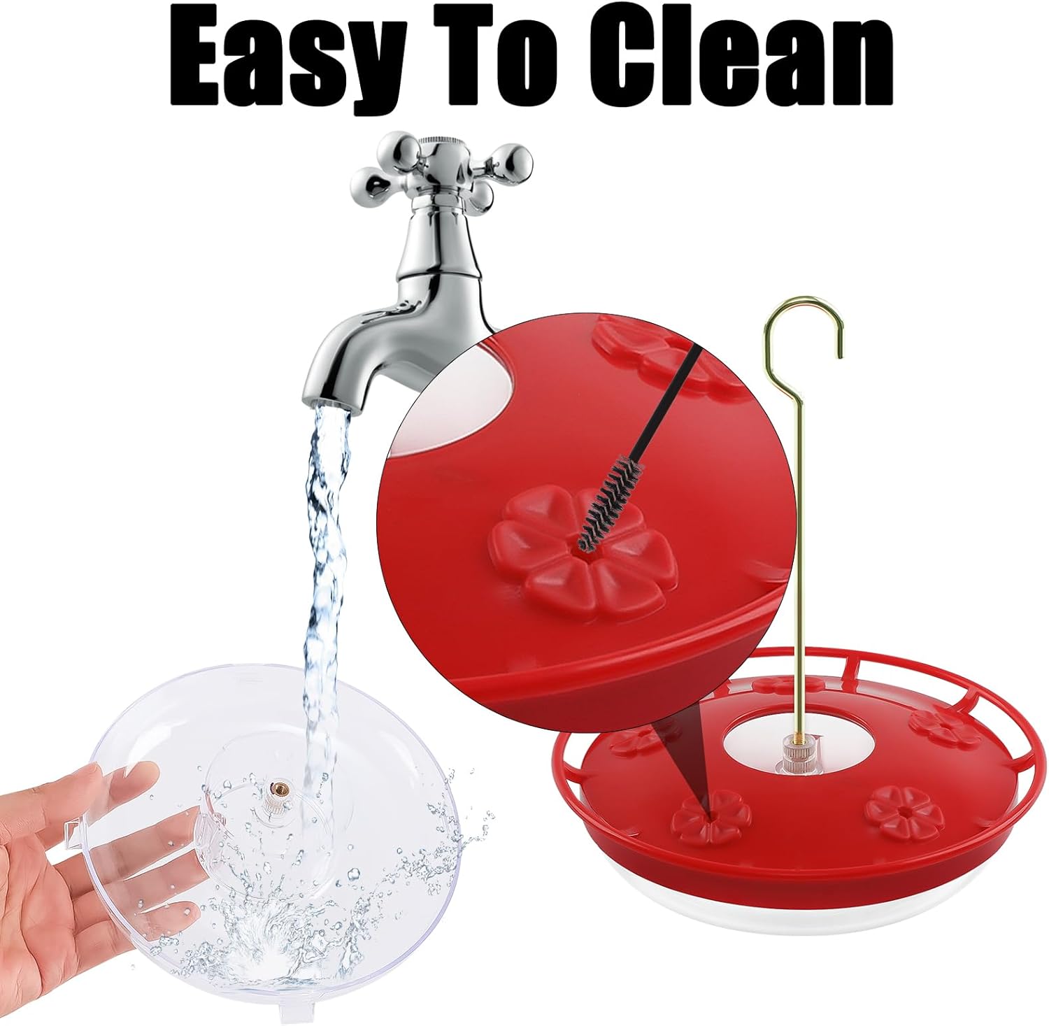 2-Pack 16oz Hummingbird Feeders for Outdoors – 5 Feeding Ports, Ant & Bee Proof, Leak-Proof Design, Easy to Fill & Clean with Brushes – Red Hanging Bird Feeder Set for Garden & Backyard