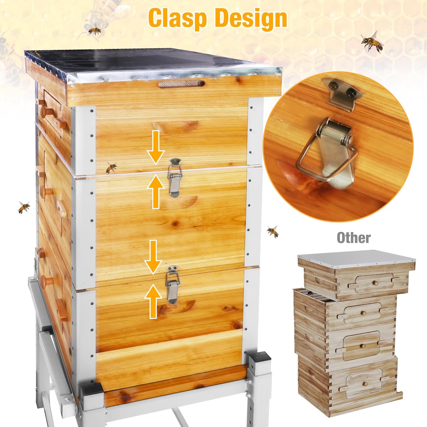 3-Layer Langstroth Beehive Starter Kit – Metal Frame Bee House with 10 Medium & 20 Deep Frames, Foundations & Metal Stand
