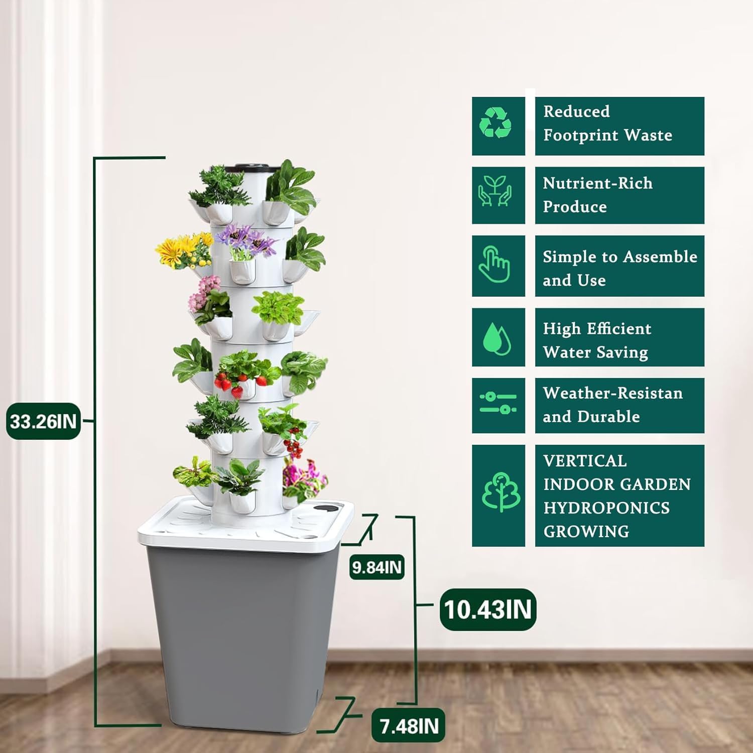 30-Plant Indoor Hydroponic Growing System – Vertical Tower Garden Kit for Home Gardening, Smart Hydroponic Planter for Herbs, Vegetables & Fruits
