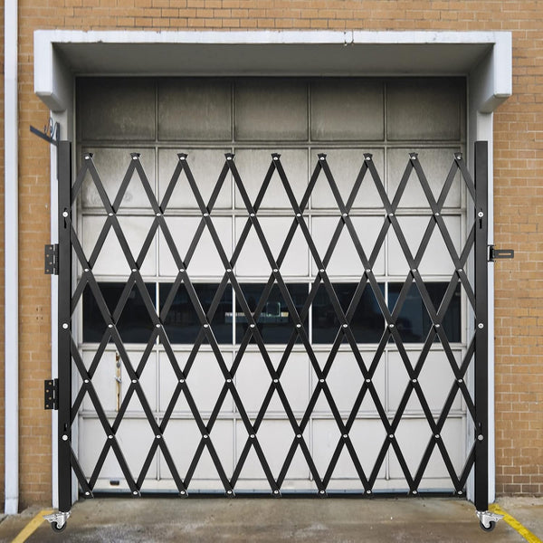 Folding Security Gate 7x7 ft – 14-Gauge Steel Accordion Scissor Gate, 360° Casters, Padlock Included | Storefront & Warehouse