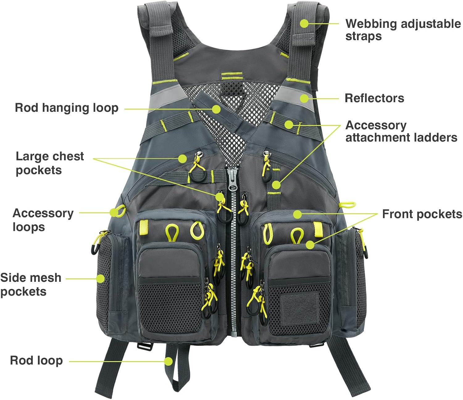 Fly Fishing Vest for Men Women, Comfortable Adjustable Fishing Vest with Multi-Pockets Reflective Stripes