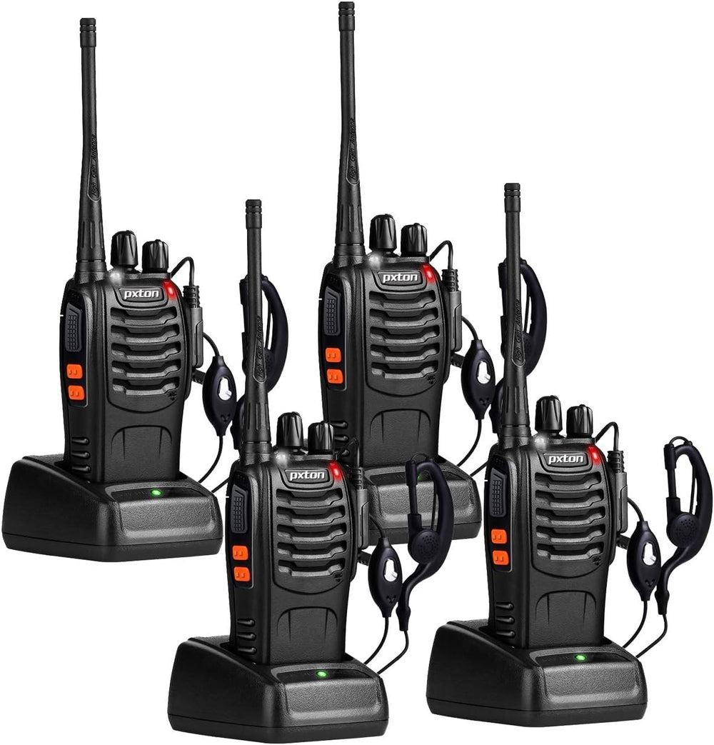 Long Range Walkie Talkies for Adults with Earpieces – 16 Channel Rechargeable Two-Way Radios, Handheld Walky Talkies with Flashlight, Li-ion Battery, and Charger (4 Pack)