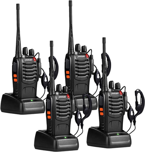 Long Range Walkie Talkies for Adults with Earpieces – 16 Channel Rechargeable Two-Way Radios, Handheld Walky Talkies with Flashlight, Li-ion Battery, and Charger (4 Pack)