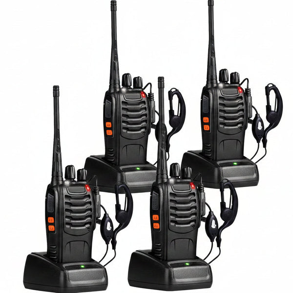 Long Range Walkie Talkies for Adults with Earpieces – 16 Channel Rechargeable Two-Way Radios, Handheld Walky Talkies with Flashlight, Li-ion Battery, and Charger (4 Pack)