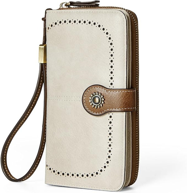 Women's RFID Blocking Leather Wallet – Large Capacity Card Holder, Phone Clutch, Travel Wristlet Purse