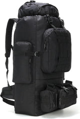 100L tactical backpack with detachable waist bag unclipped and shown separately