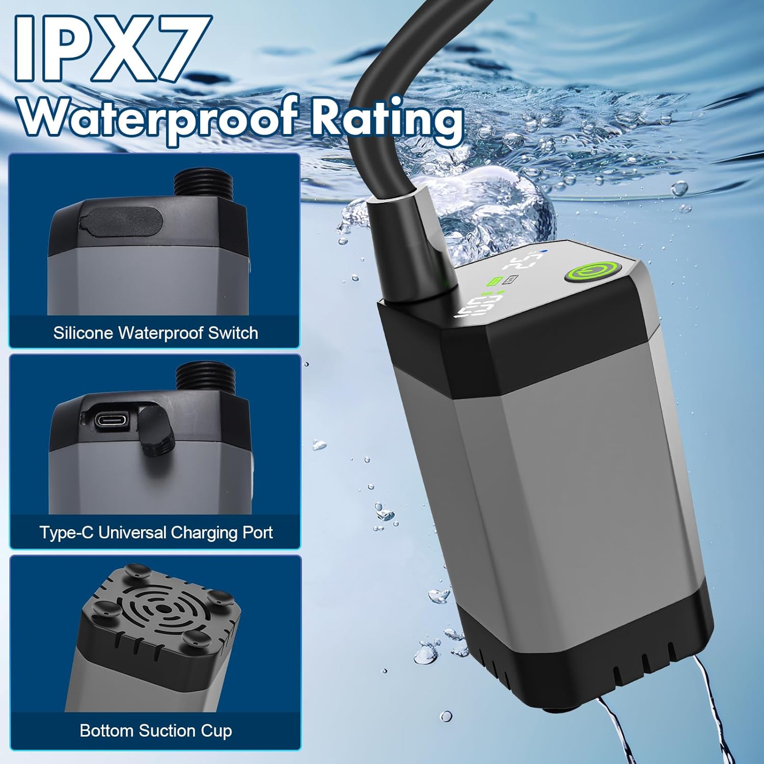 Portable Camping Shower with 6000mAh Rechargeable Pump & 20L Foldable Bucket – 4 Spray Modes, LED Display, IPX7 Waterproof Outdoor Shower for Hiking, Beach, Travel, Car & Pets