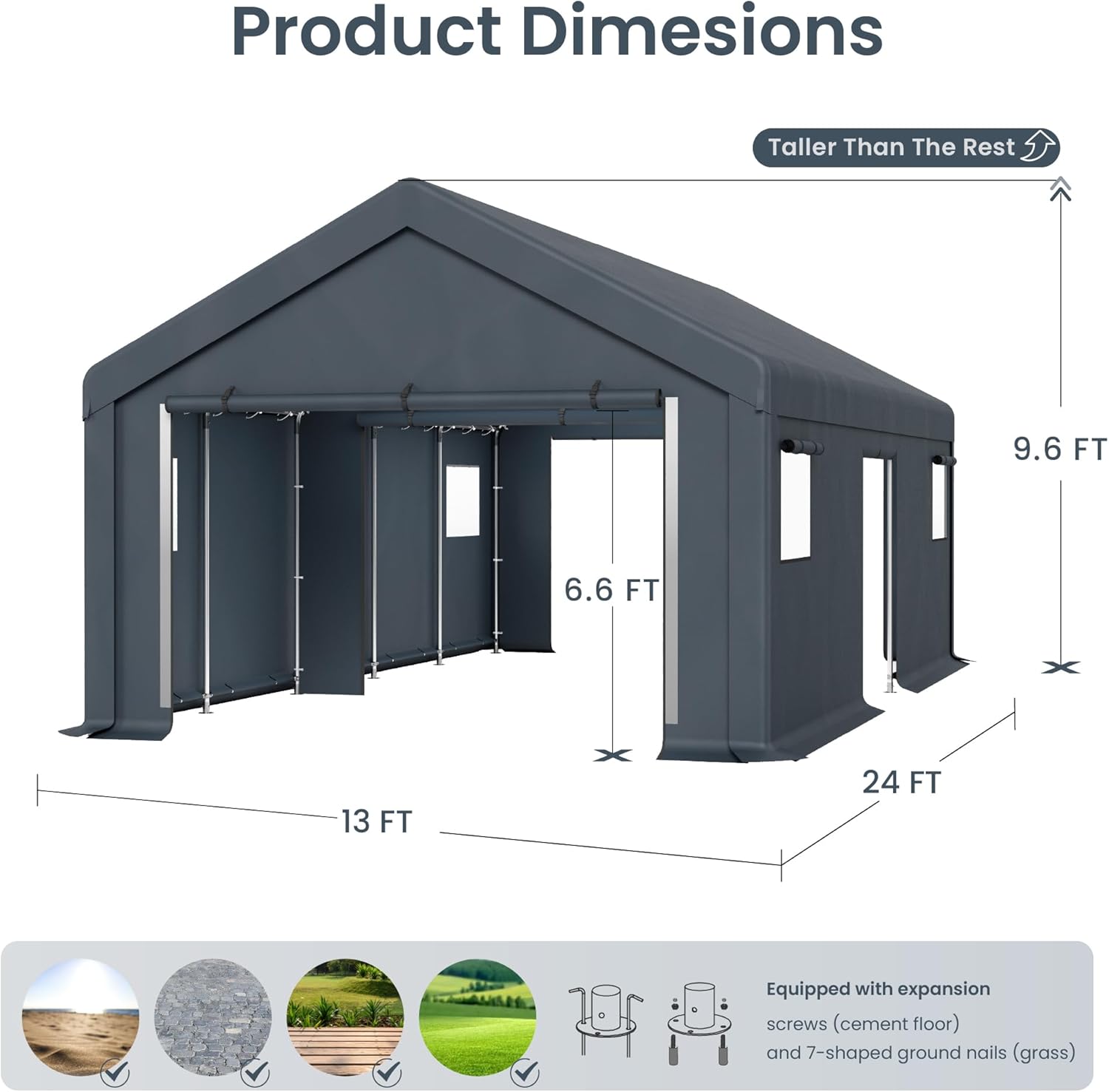 13x24x9.6 Ft Portable Storage Shelter Garage – Waterproof UV-Resistant Carport Tent with Roll-Up Zipper Doors & Air Vents | Anti-Snow Outdoor Shed for Car, Motorcycle & Equipment – Gray