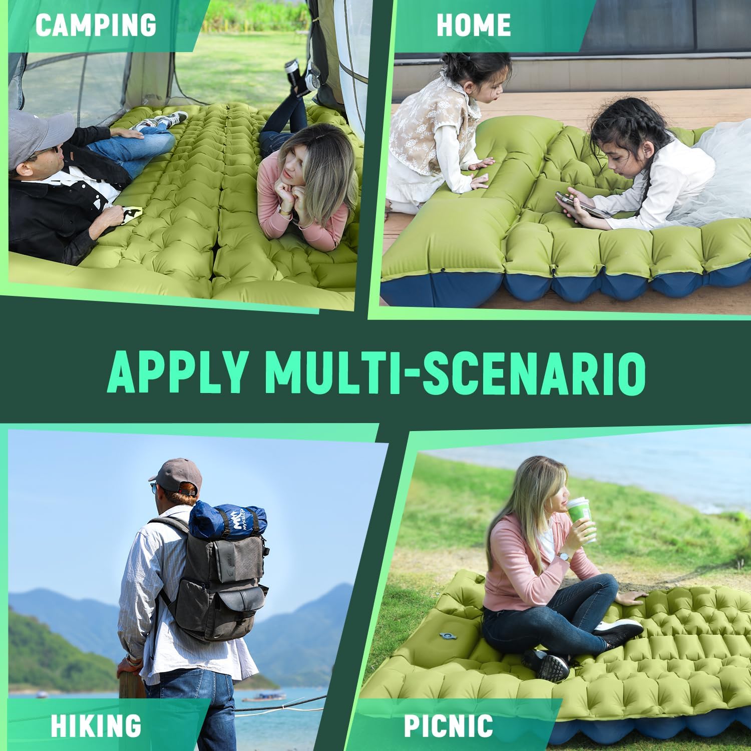 Ultralight Camping Sleeping Pad with Built-in Foot Pump – Compact Inflatable Sleeping Mat for Backpacking, Tent Camping, Hiking & Car Travel